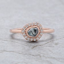 0.81 Ct Rough Uncut Blue Color Diamond Ring 14K Rose Gold Engagement Gift Ring