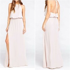 Show Me Your Mumu Sz M Long Maxi Dress Nude Chiffon Halter