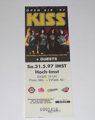 KISS Full Ticket Stub 1997 Alive Reunion Concert Tour Imst Austria