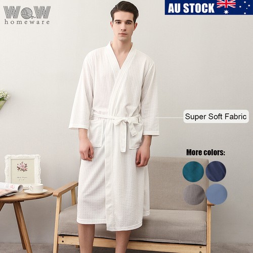 Mens Womens Bath Robe  Summer Lightweight Dressing Gown Robe Pajamas Waffle  - Picture 1 of 20