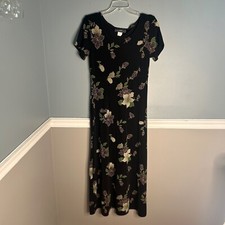 Molly Malloy vintage Floral Maxi Dress Short Sleeve Casual Black Dress Size 6