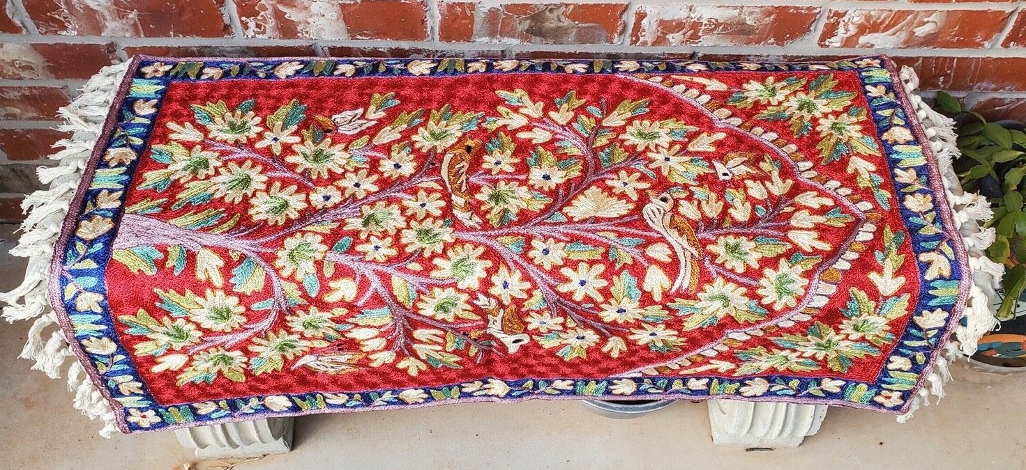 NEW SILK 2'x3' Chainstitch 100% Crewel Embroidered Area Rug Kashmir ...
