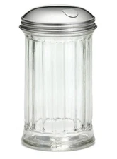 Retro Glass Sugar Shaker Dispenser, Stainless Steel Lid with Pour Flap, 12 oz, R