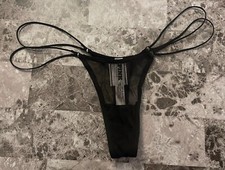 VICTORIA'S SECRET PINK BLACK SHEER MESH DOUBLE STRAPPY SIDE TINY THONG PANTIES
