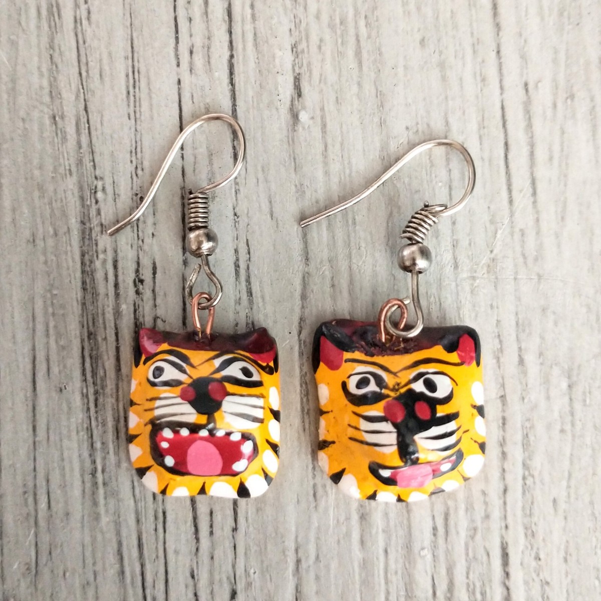 Handmade Guerrero Jaguar Wood Hand Painted Earrings
