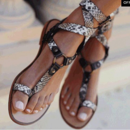 Flache bequeme Damen-Gladiator-Sandalen Knöchelriemen modische Flip-Flops Schuhe - Bild 10 von 16