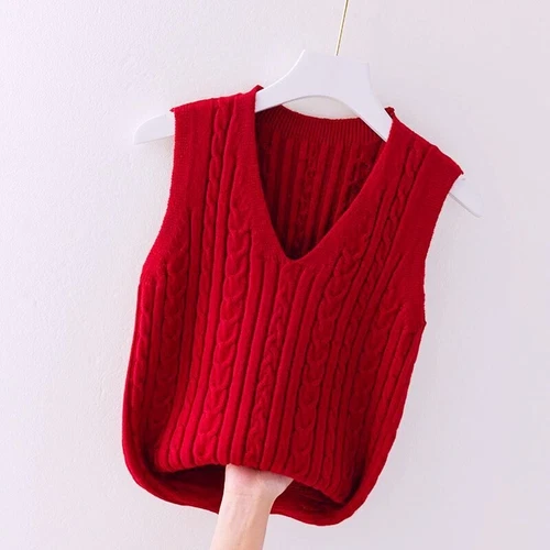 Ladies Knitted Vest V-neck Jumper Sleeveless Waistcoat Gilet Tank Top Sweater - Picture 8 of 21