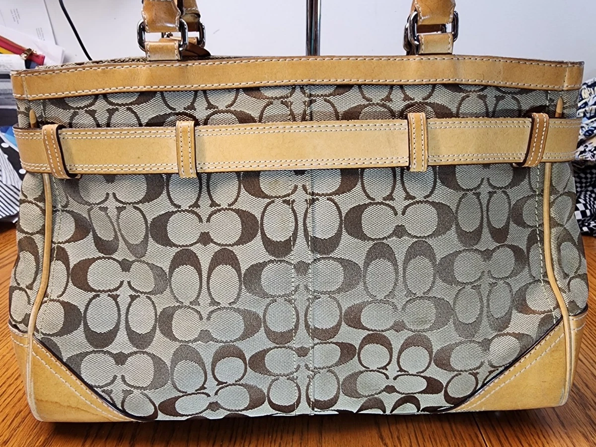 COACH Hamptons Carryall Signature Canvas Tote Bag Caramel Brown