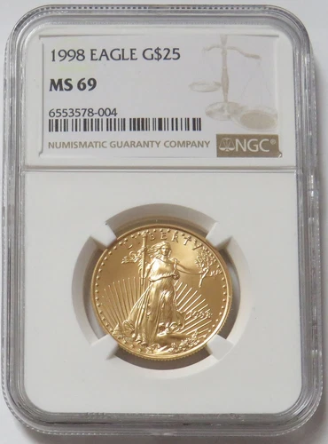 1998 GOLD AMERICAN EAGLE $25 COIN 1/2 OZ NGC MINT STATE 69