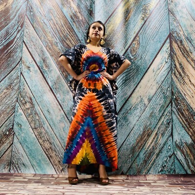 Hand Tiedye Cotton Jersey Tie Dye Maxi Festival Dress Boho One Size Plus  size | eBay