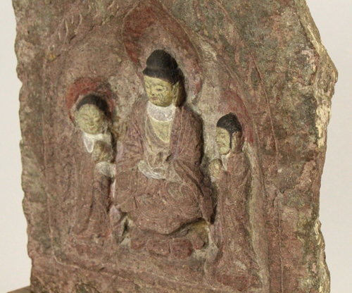 = Ancient Chinese Carved & Painted Stone Buddhist Stele, Buddha & Bodhisattvas - Picture 18 of 24