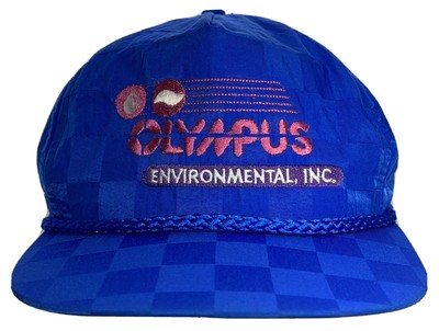 RARE Vintage 1980 s Olympus Environmental Inc StrapBack Blue Trucker Hat