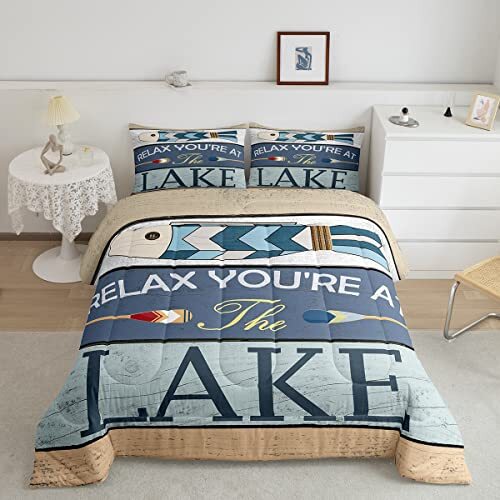 Size Lake Life Bedding Set Boys Girls Lake House Comforter Set Queen Multi 07