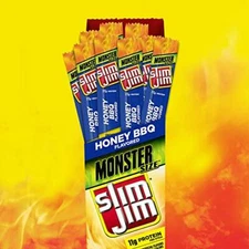 Slim Jim Monster Smoked Meat Sticks, Honey BBQ 1.94 Oz. Sticks, 18 Count