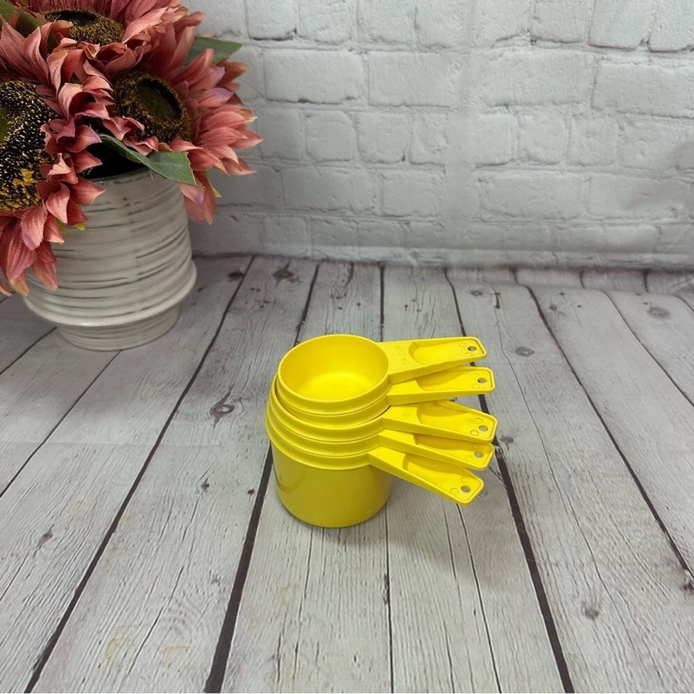 vintage tupperware Yellow Measuring Cups NOT FULL Set 4pc available