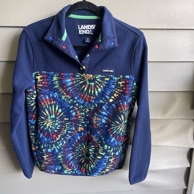 LANDS END Deep Sea Navy Burst Tie Dye Extra Small 2/4 tool snap fleece