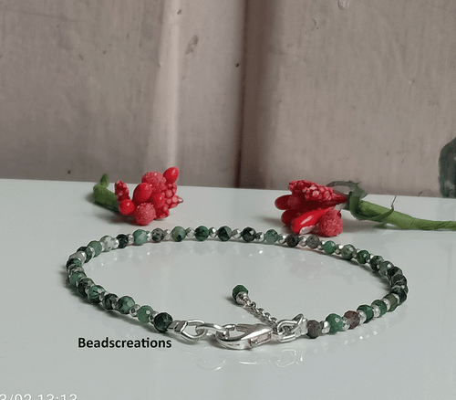 Shine Ruby Zoisite and Silver Pyrite Beads Bracelet Faceted Ruby Beads Gift Her - Picture 4 of 5