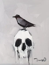 Poetic Skull Crow Dark Art PRINT Painting by Artist Jose Trujillo Modern 16x20