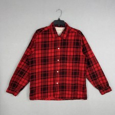 Vintage Sanforized Shirt Mens Large Red Black Plaid Hardwick Flannel 60s USA