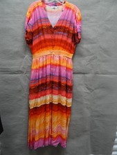 Chicos Dress Womens 10 Multicolor Striped Maxi Boho Short Sleeve V Neck Rayon