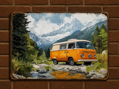 Blechschild Vintage VW Kombi orange - Wanddeko Esprit 20x30cm
