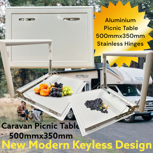 Lockable Rv Picnic Table WHITE 500mm x 350mm KEYLESS TABLE FOLDING DROP DOWN CARAVAN RV PICNIC ...