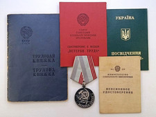 Soviet Set: Medal Veteran of Labor with Document, Certificates, Work book. USSR