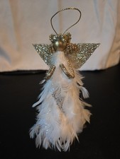 Angel Ornament Topper Feathers Glitter Gold White 5 inch