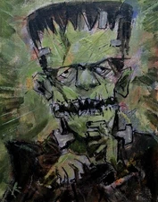Original Frankenstein Monster Painting Thayer Folk Art OOAK Canvas Not A Print