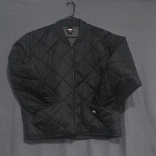 Dickies Men's Black Quilted Full Zip Jacket Band Collar Logo Accent Size 2XL