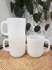 3 VTG Glasbake Stackable Mugs Opaque Milk Glass Coffee Tea Cups D-Handle MCM