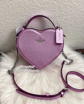 Coach Heart Women's Crossbody Bag In Silver/Metallic Lilac NWT