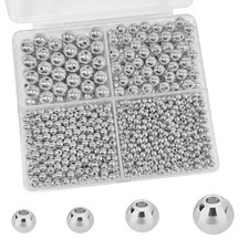 1680pcs Silver Round Spacer Beads 3/4/6/8mm 4 Size Smooth Ball Beads for Jewe...