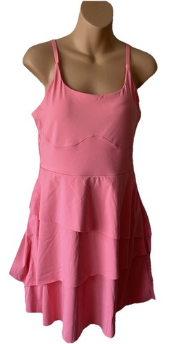 Halara Air Tiered 2-in-1 Ruffle Backless Pocket Sports Dress Shell Pink SZ L NEW - 第 2/14 張圖片