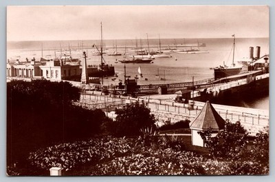 Vintage RPPC Dun Laoghaire Harbor Dublin Sepia Postcard by Lawrence Publisher