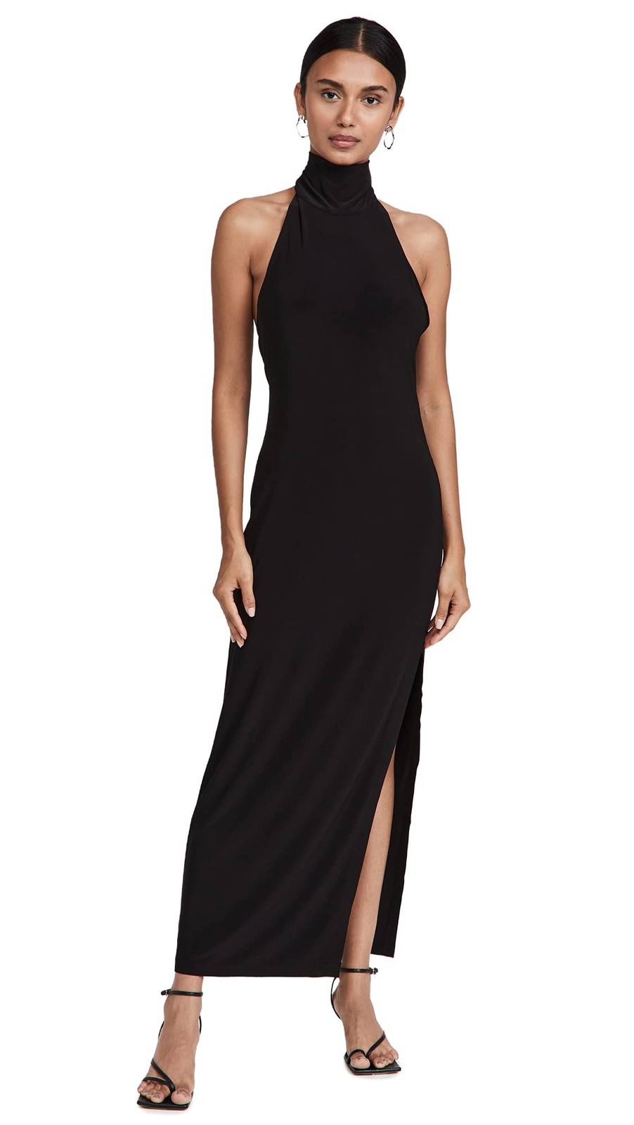 Norma Kamali Women's Halter Turtle Side Slit Gown, Black, S Small, Black