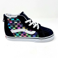 Vans Sk8 Hi Zip Iridescent Check Black White Baby Toddler Casual Sneakers