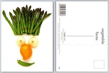 Vegetable Faces Postcard Asparagus Onions Pepper Okra Art Hype Card 1996