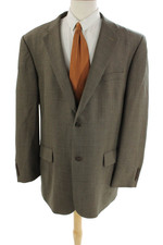 Joseph  Feiss Mens Two Button Wide Lapel Blazer Jacket Brown Wool Size 48 Long