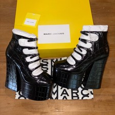 NIB Marc Jacobs The Croc Embossed Kiki Ankle Boots Black Platform Punk US SZ 5W