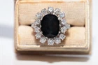 Vintage Circa 1980s 5k Gold Natural Diamond And Oval Cut Sapphire Ring