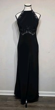 Vtg 90s Y2K CACHE Evening Gown Sz 4 High Neck Sheer Beaded Lace Accents Formal