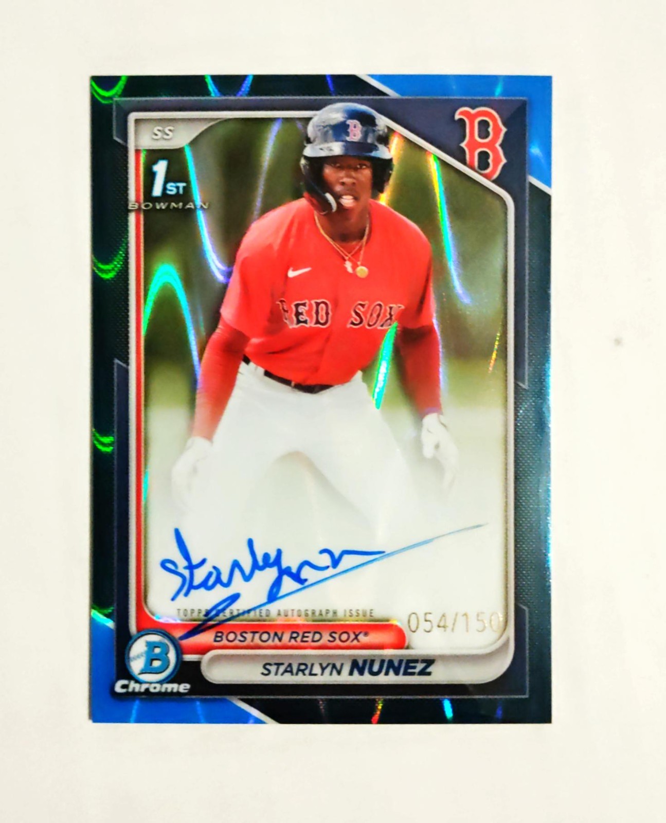 Starlyn Nunez 2024 1st Bowman Chrome AUTO BLUE RayWave REFRACTOR 054/150 RC G2