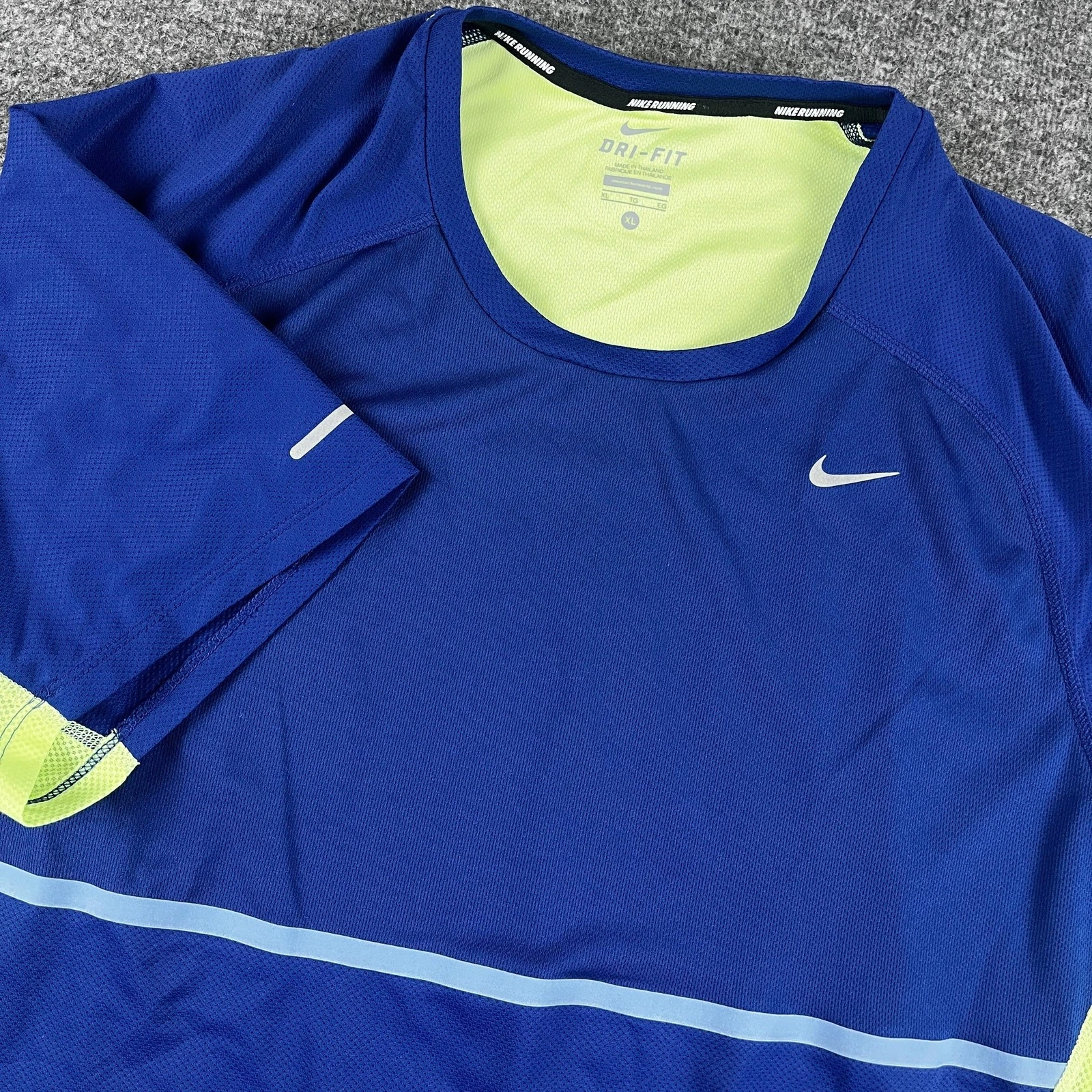 Nike Dri-Fit Shirt Mens XL Blue Green Running Athletic Reflective 451254-455