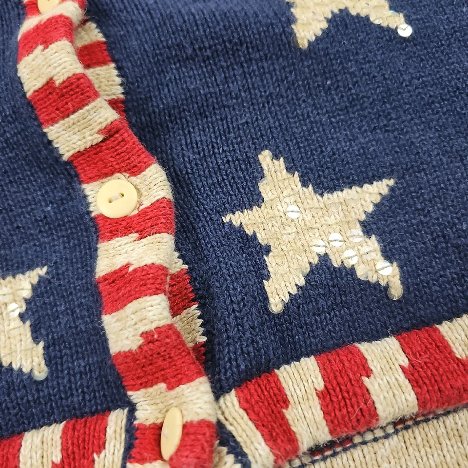 Quacker Factory Sweater Womens 2X Blue Knit Cardigan USA Flag Stars Patriotic - Image 3 of 4