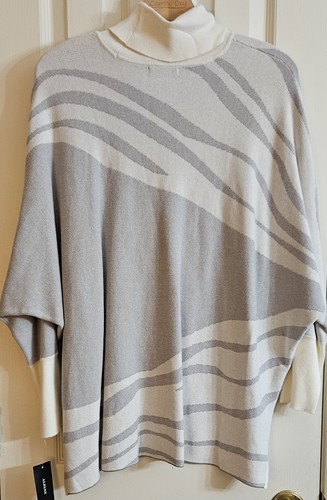 Alfani Animal Print Turtleneck Dolman Sleeve Sweater White Gray Size Large New - Picture 5 of 7
