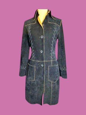Pretty Black Embroidered Long Coat Jacket Women's Size 2
