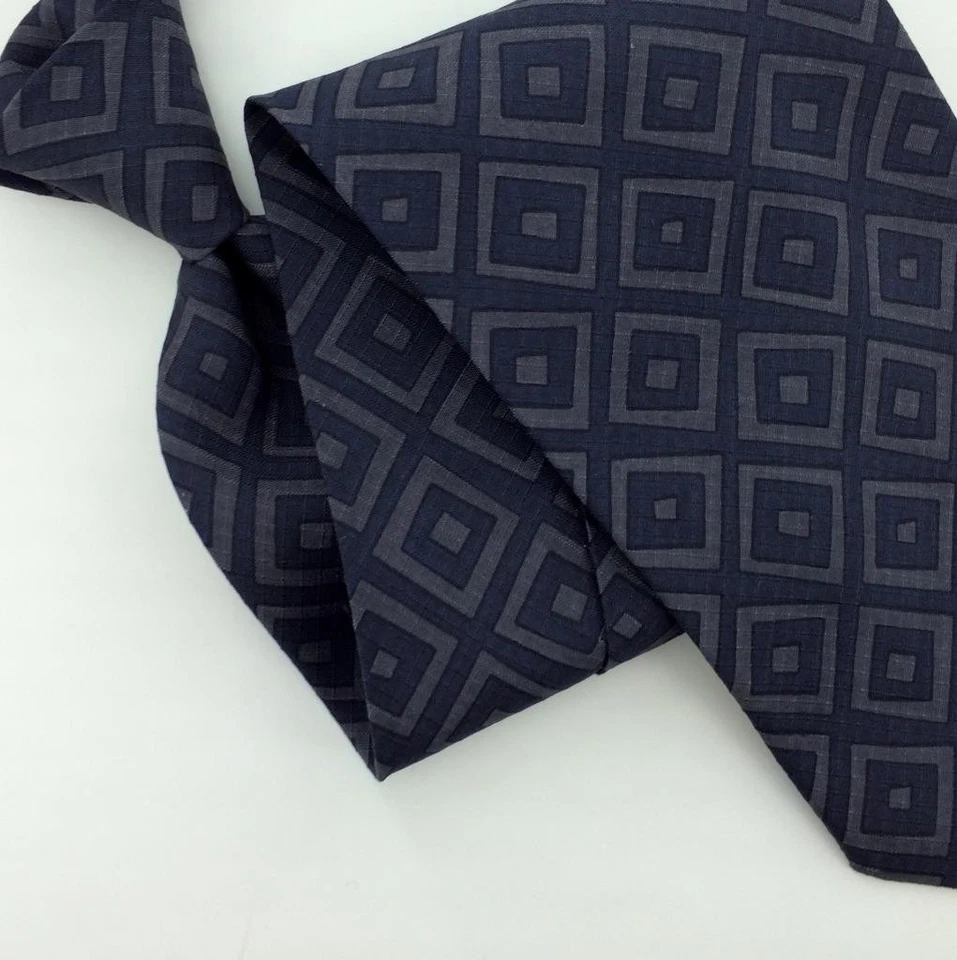 Corbata Giorgio Armani Negra Gris Cuadrada Módena Corbata Seda L3-F De Colección/Rara Foto 3 de 4