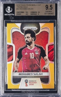 2018 PANINI PRIZM WORLD CUP GOLD PRIZM #54 MOHAMED SALAH #/10 BGS 9.5