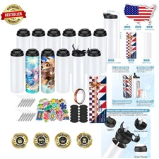 20oz Sublimation Tumblers 12pk Straight Skinny Insulated with Pop-up Lids